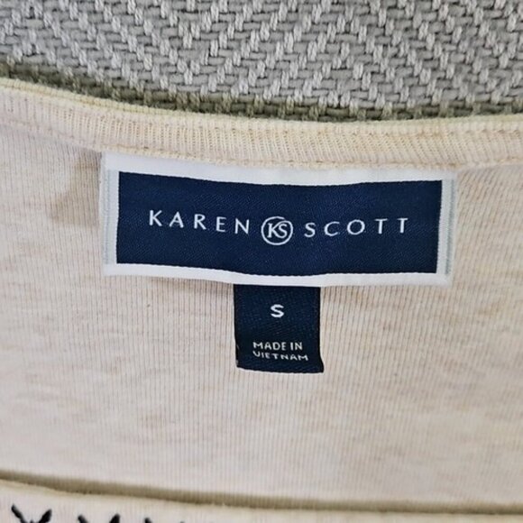 Karen Scott Embellished Square Neck Sweater Small Taupe Long Sleeve Old Money - Picture 11 of 16